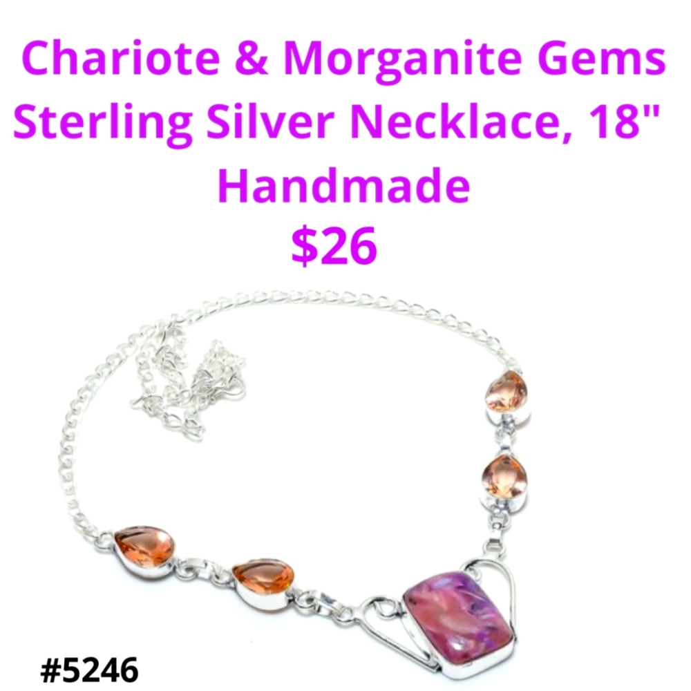 Handmade Morganite & Russian Chariote Necklace, 18"